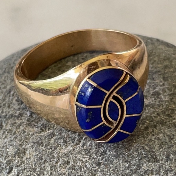 Vintage 14K Gold Native Lapis Hummingbird Ring - Picture 3 of 13